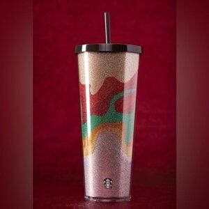 Starbucks 2018 Holiday Collection Flow Glitter Cold Cup 24oz Double Wall Tumbler